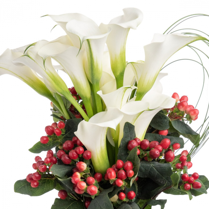 Buchet Funerar de lux cale albe si hypericum – imaginea 3