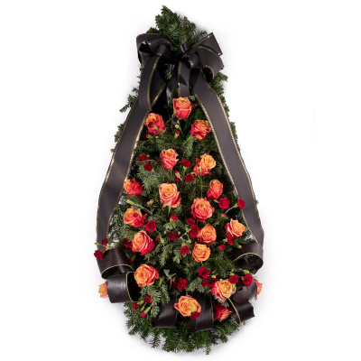 Coroana Funerara trandafiri portocalii si garofite