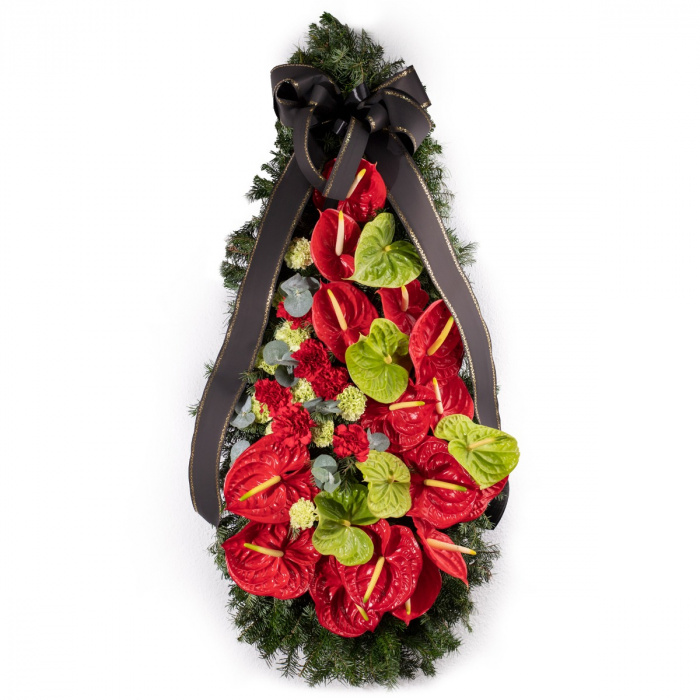 Coroana Funerara cu garoafe si anthurium – imaginea 1