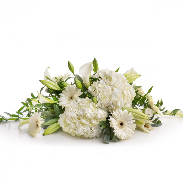 Aranjament Funerar crini, gerbera si hortensii albe – imaginea 1