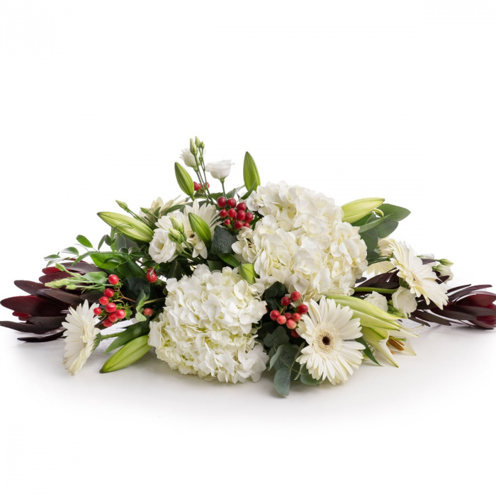 Aranjament Funerar gerbera si hortensii albe – imaginea 1