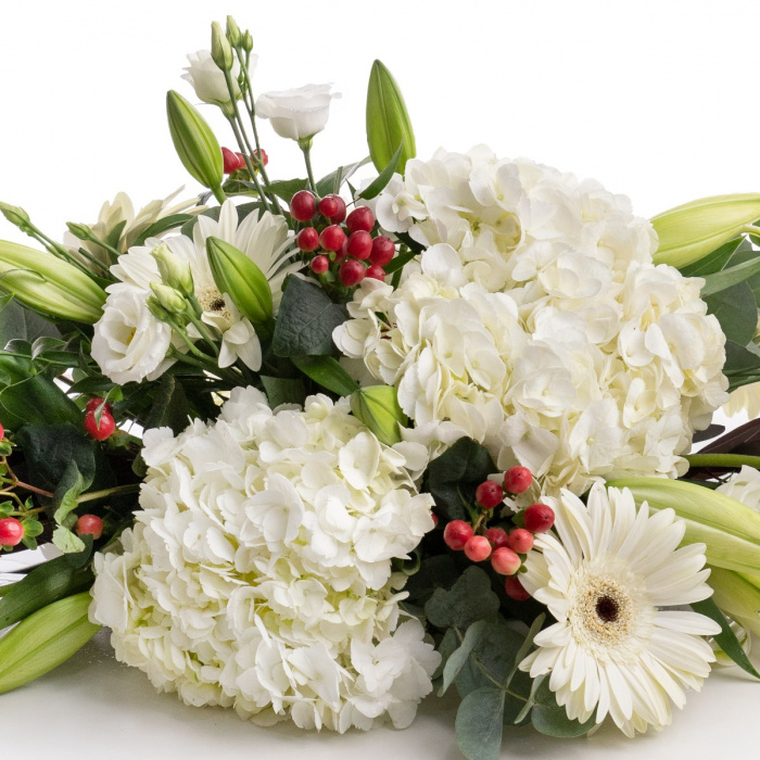 Aranjament Funerar gerbera si hortensii albe – imaginea 2