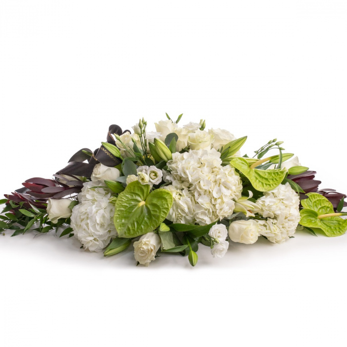 Aranjament Funerar trandafiri si hortensii albe – imaginea 1
