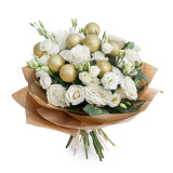 Buchet flori de iarna cu globuri aurii – Premium