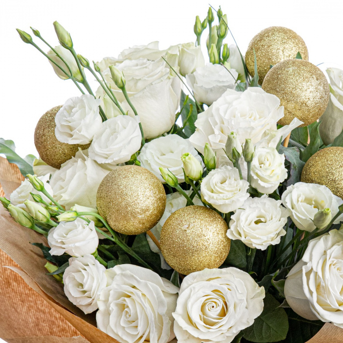 Buchet flori de iarna cu globuri aurii – imaginea 2