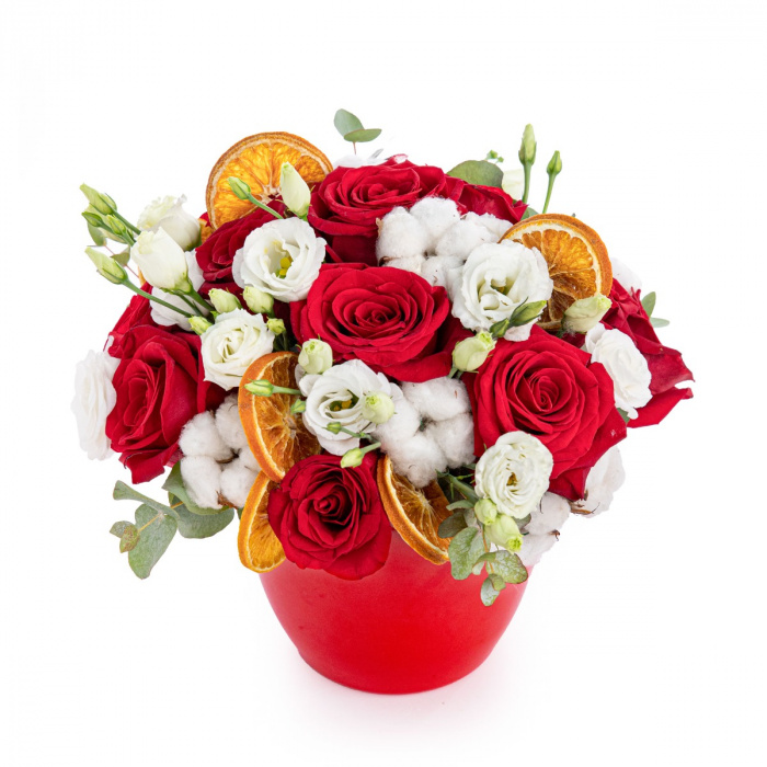 Aranjament floral de iarna in vas