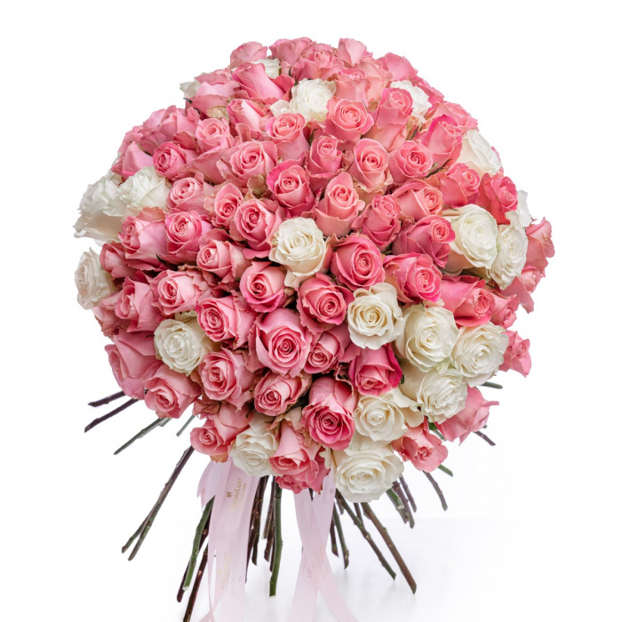 Buchet 101 trandafiri roz si albi – imaginea 1