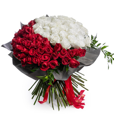 Buchet 101 trandafiri rosii si albi