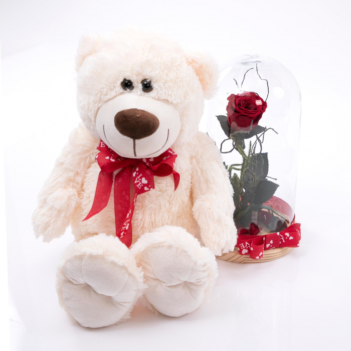 Trandafir criogenat romantic si ursulet de plus 40 cm – imaginea 3
