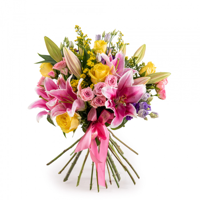 Buchet de crini si trandafiri "E ziua ta" – imaginea 1