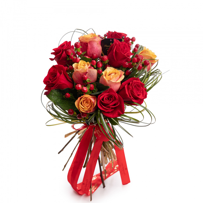 Buchet trandafiri rosii si portocalii plin de sentimente – imaginea 1