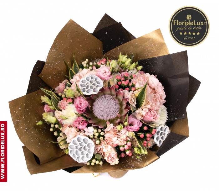 Buchet de lux cu flori roz pastel – imaginea 1