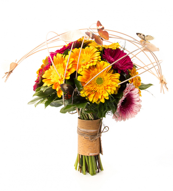 Buchet de gerbera galbena si roz – imaginea 1