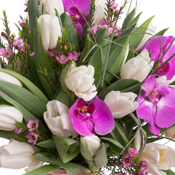 Buchet lalele albe si orhidee – imaginea 2