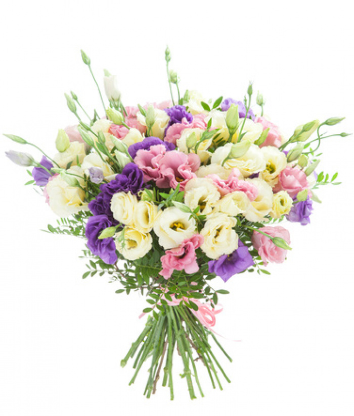 Buchet lisianthus alb, roz si mov