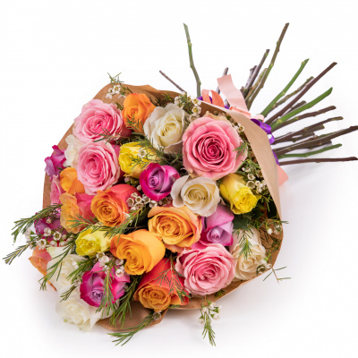 Trandafiri multicolori buchet elegant