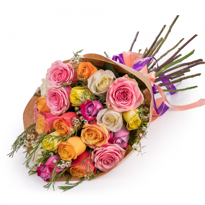Trandafiri multicolori buchet elegant – imaginea 1