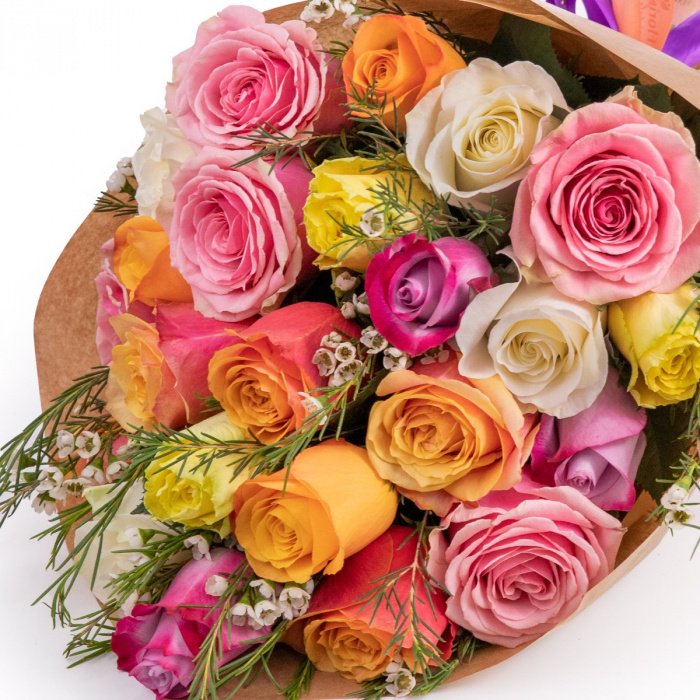 Trandafiri multicolori buchet elegant – imaginea 2