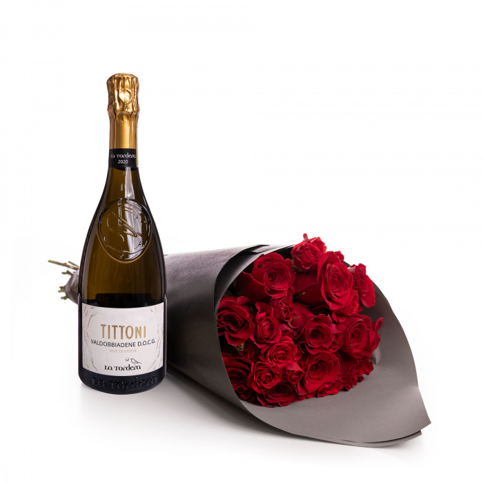 Buchet 11 trandafiri rosii cu Prosecco – imaginea 1