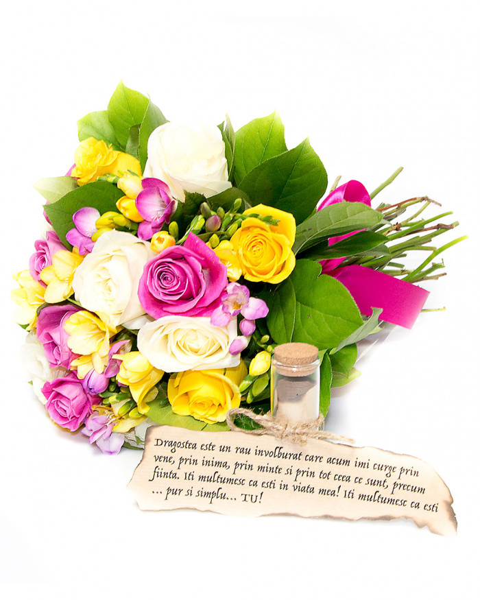 Buchet colorat si parfumat cu mesaje – imaginea 1