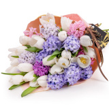 Buchet elegant in doua culori cu lalele si zambile – Premium