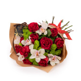 Buchet trandafiri rosii, orhidee si santini – Floridelux