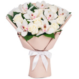 Buchet trandafiri albi si orhidee alba – Floridelux