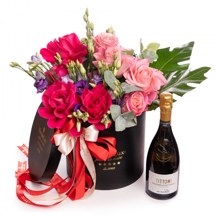 Aranjament trandafiri si Prosecco premium – imaginea 1