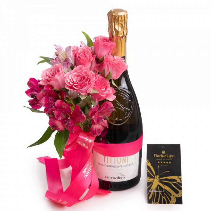 Aranjament trandafiri si Prosecco – imaginea 1