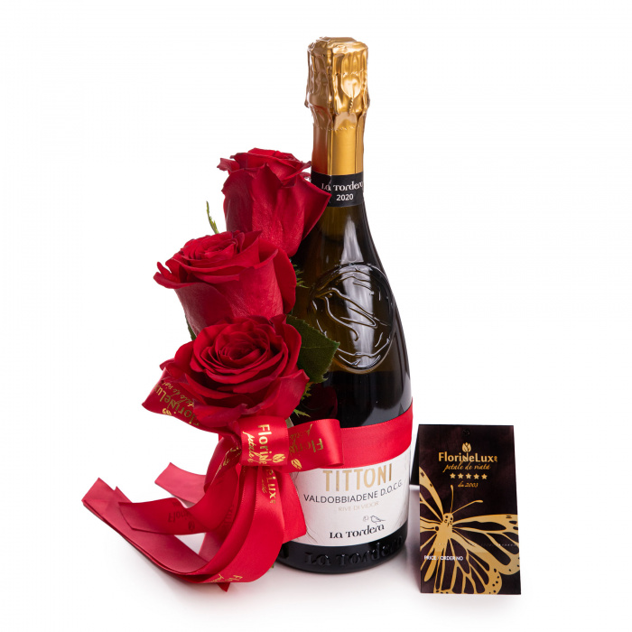 Aranjament trandafiri si Prosecco