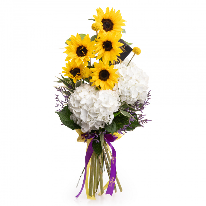 Buchet floarea-soarelui si hortensii – imaginea 1