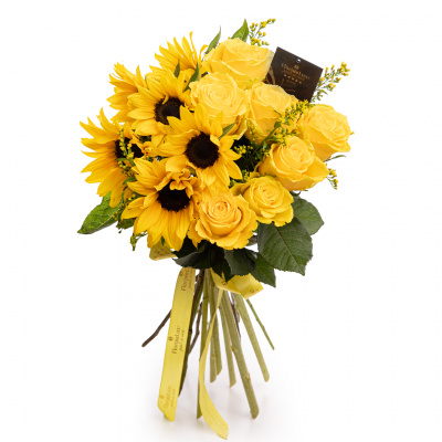 Buchet floarea-soarelui si trandafiri Radiant Love