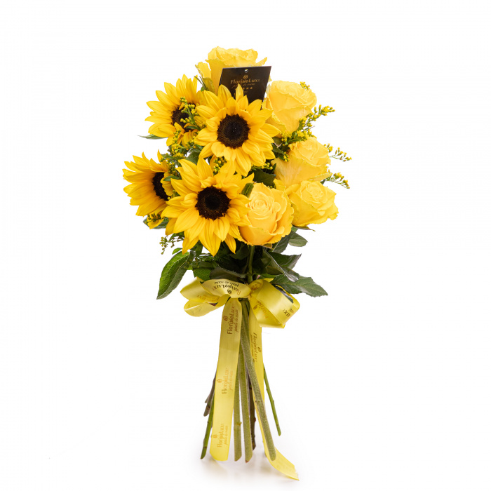 Buchet floarea-soarelui si trandafiri Radiant Love – imaginea 1