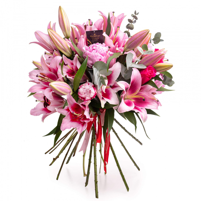 Buchet bujori roz si crini