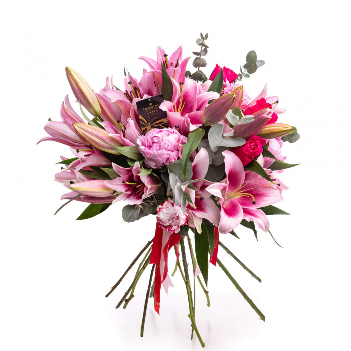 Buchet bujori roz si crini – imaginea 1