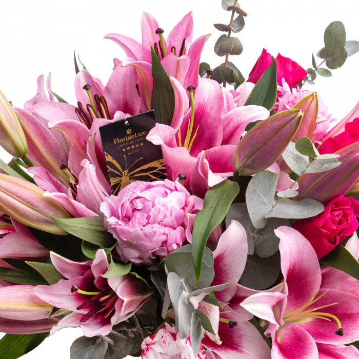 Buchet bujori roz si crini – imaginea 2