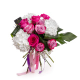Buchet trandafiri mov si hortensii – Floridelux