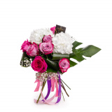 Buchet trandafiri mov si hortensii – Standard
