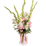 Buchet gladiole albe si trandafiri roz – Floridelux