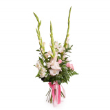 Buchet gladiole albe si trandafiri roz – Standard