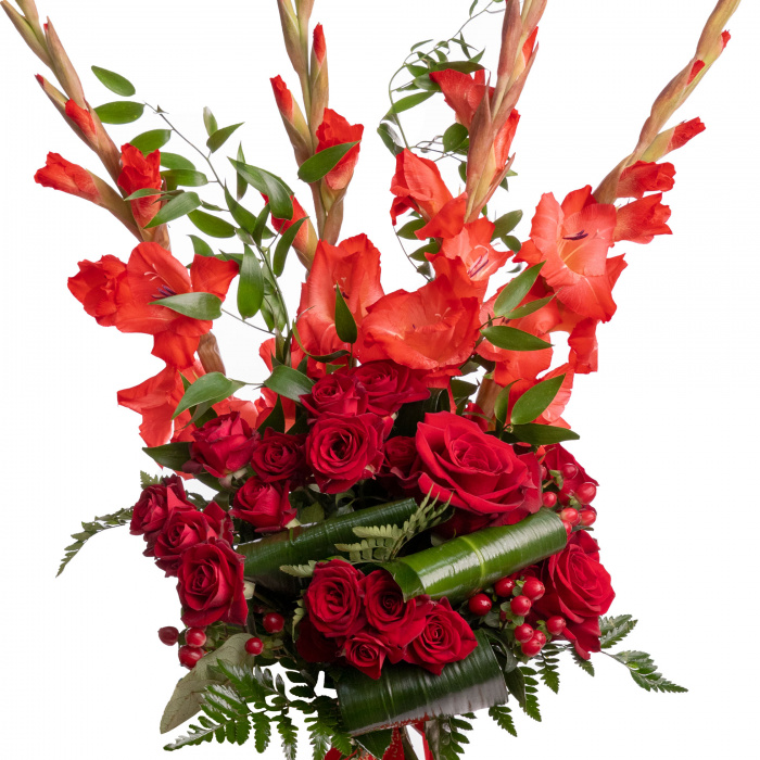 Buchet gladiole si trandafiri rosii – imaginea 2