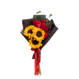 Buchet floarea-soarelui si trandafiri rosii – Standard
