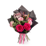 Buchet trandafiri roz si accesorii "Back to school" – Floridelux