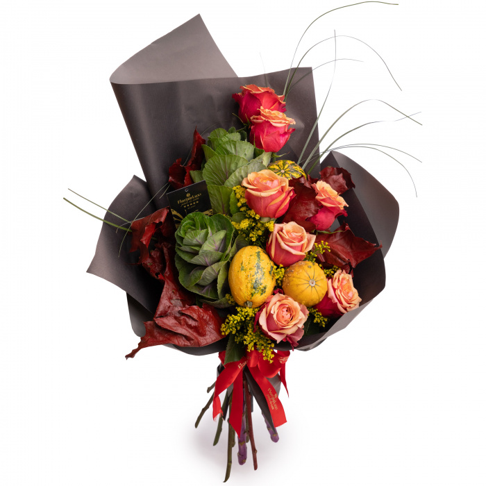 Buchet de toamna cu trandafiri portocalii