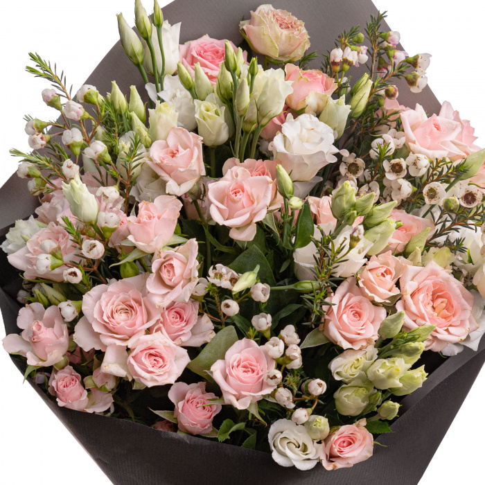 Buchet cu minirosa si lisianthus
