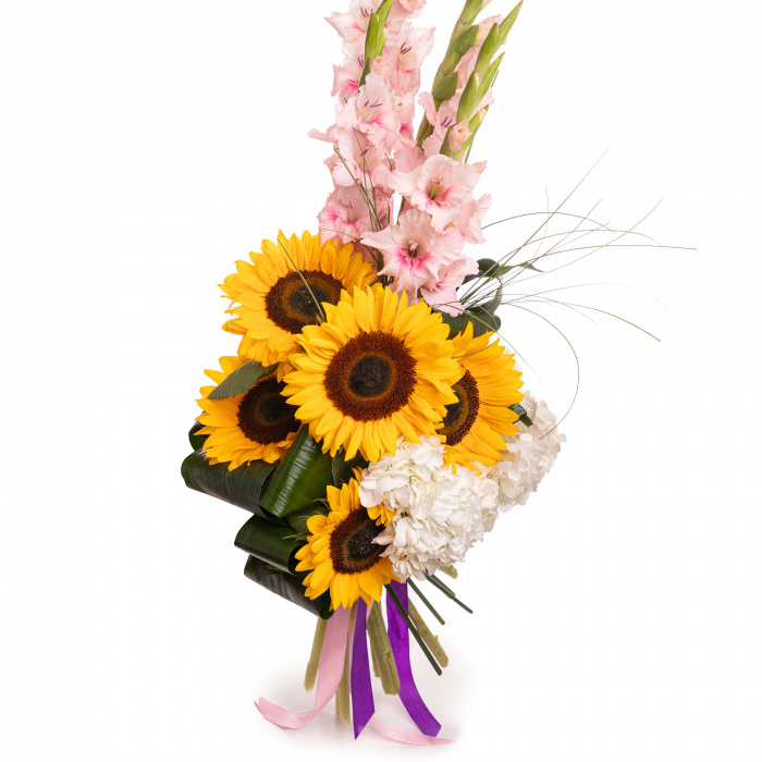 Buchet floarea-soarelui si gladiole