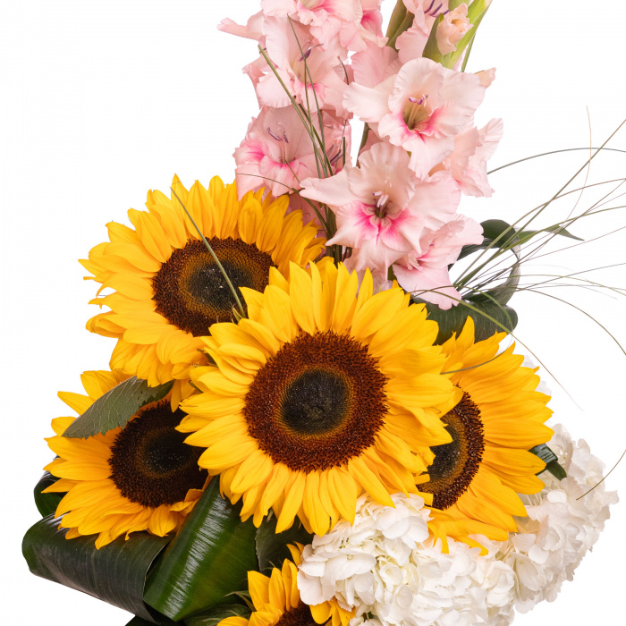 Buchet floarea-soarelui si gladiole
