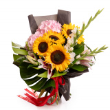 Buchet floarea-soarelui, crini si gladiole "Sunset Romance" – Floridelux