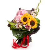 Buchet floarea-soarelui, crini si gladiole "Sunset Romance" – Standard