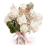 Buchet trandafiri albi si creioane colorate Back to School – Premium